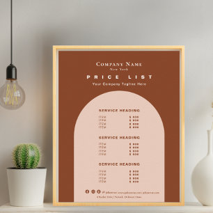 Chic Terracotta Earthy Tone Retro Arch Price List Poster
