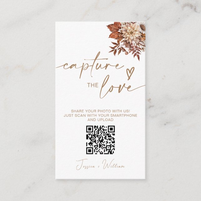 Chic Terracotta Floral Capture The Love QR Code Enclosure Card (Front)