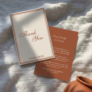 Chic Terracotta Ivory Old Money Fancy Wedding Thank You Card