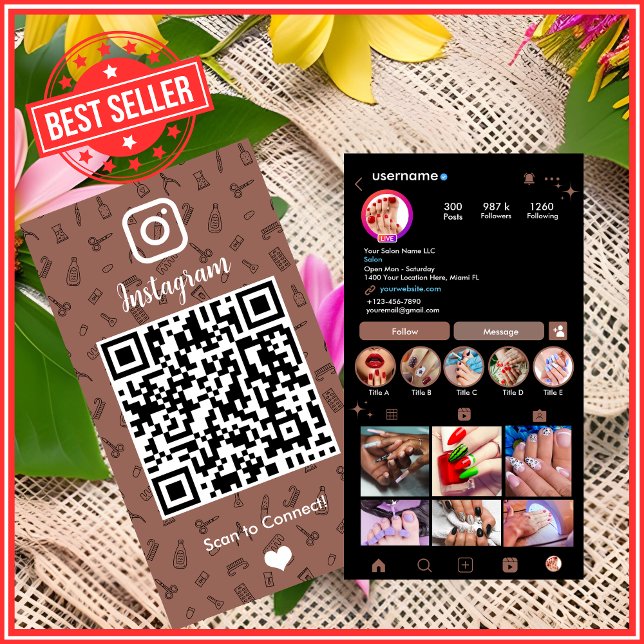 Chic Terracotta Nail Salon Instagram QR Business Card (Creator Uploaded)