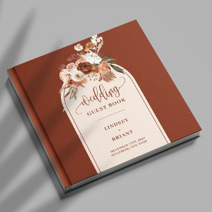 Chic Terracotta Pampas Grass Boho Floral Wedding Guest Book