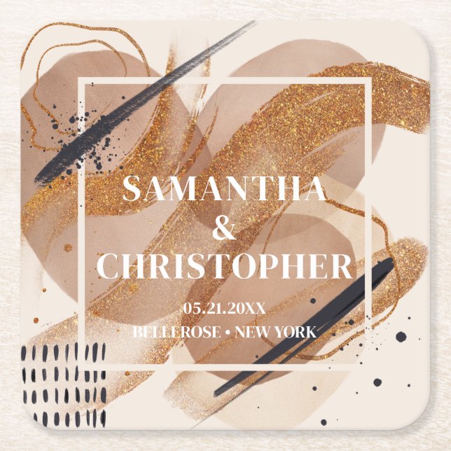 Chic Terracotta rose gold glitter brown hues Square Paper Coaster (Front)