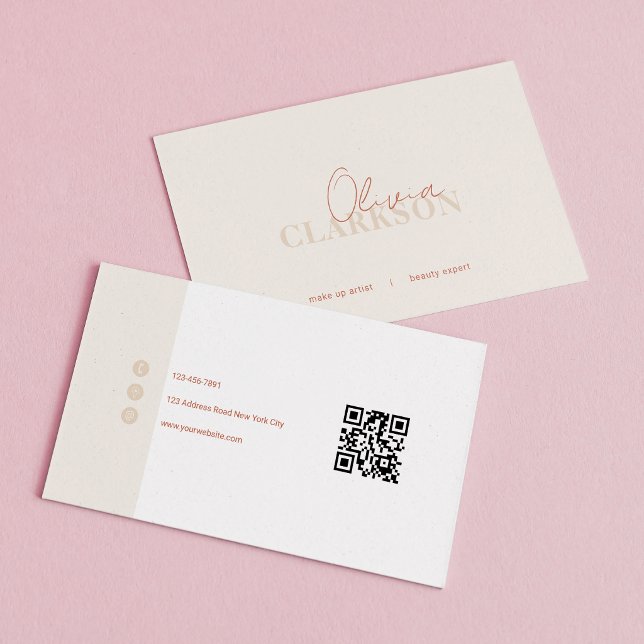 Chic Terracotta Sand Minimalist Qr Code Business Card (Creator Uploaded)