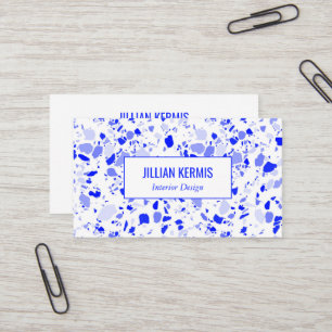 Chic terrazzo elegant Blue White Handmade CUSTOM Business Card