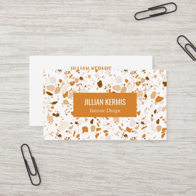 Chic terrazzo elegant Brown Terracotta CUSTOM Business Card (Front/Back In Situ)