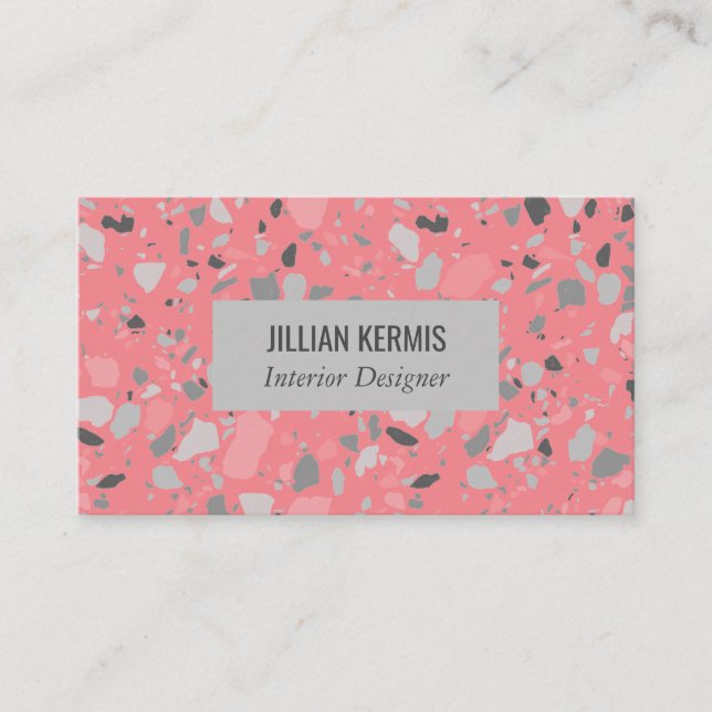 Chic terrazzo elegant grayscale pink grey business card (Front)