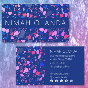 Chic Terrazzo Elegant Handmade Bold Social Icons Business Card