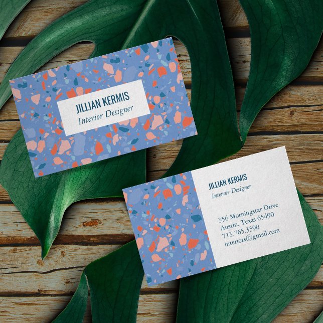 Chic terrazzo elegant pink blue business card (Creator Uploaded)