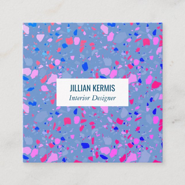 Chic terrazzo elegant purple blue periwinkle square business card (Front)