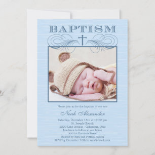 Chic Texture Photo Baptism Invitation - Blue