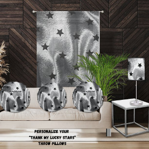 Chic "Thank My Lucky Stars" Grey Black Star Cotton Round Cushion