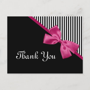 Chic Thank You Black and White Stripes Pink Ribbon Postcard