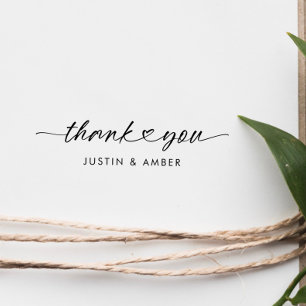 Chic Thank You Custom Names Script Heart Rubber Stamp