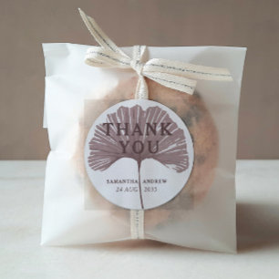 Chic Thank You Dusty Rose Ginkgo Wedding Favour Classic Round Sticker
