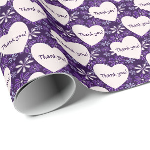Chic Thank you! Floral Pattern Blush Hearts Wrapping Paper