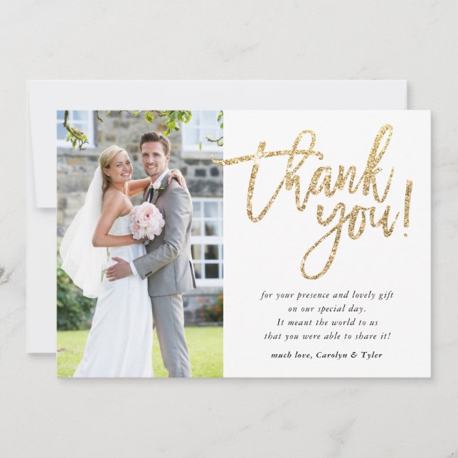 CHIC THANK YOU modern glam gold glitter script Card (Front)
