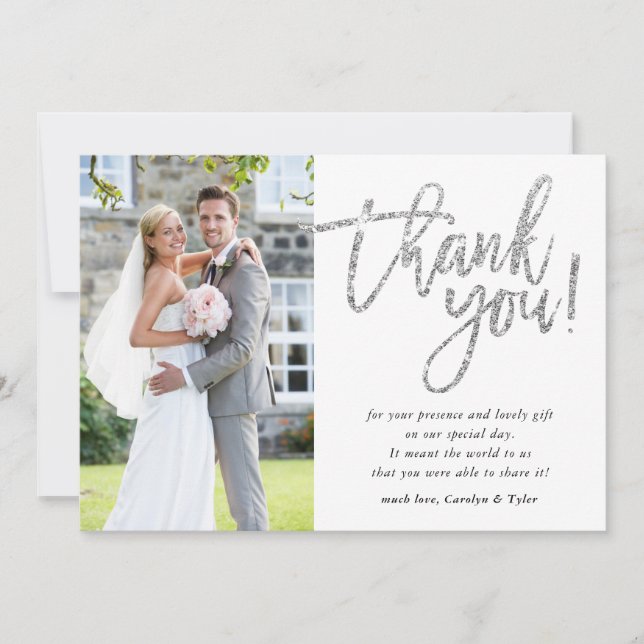 CHIC THANK YOU modern glam silver glitter script Card (Front)