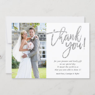 CHIC THANK YOU modern glam silver glitter script Card