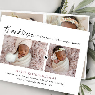 Chic Thank You Photo Collage Birth Announcement