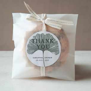 Chic Thank You Sage Green Ginkgo Wedding Favour Classic Round Sticker