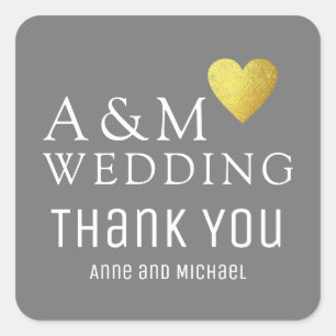 Chic Thank-You Wedding love heart on grey Square Sticker