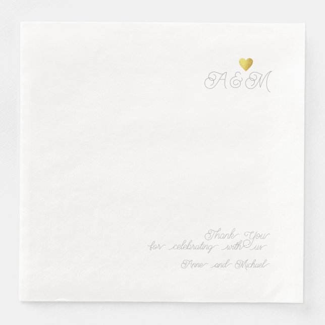 Chic Thank You Wedding Love Heart White Napkin (Front)