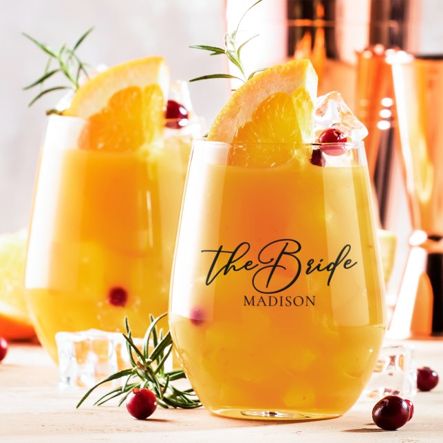 Chic The Bride Personalised Wedding Stemless Wine Glass (Creator Uploaded)