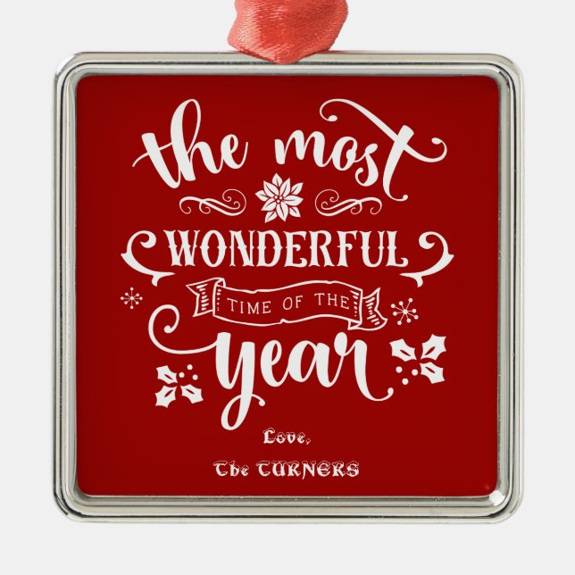 Chic The Most Wonderful Time of the Year Monogram Metal Ornament (Front)