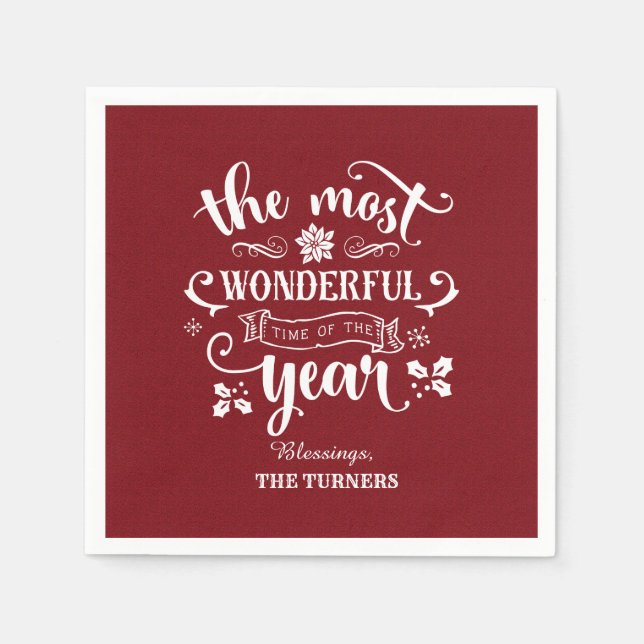 Chic The Most Wonderful Time of the Year Monogram Napkin (Front)