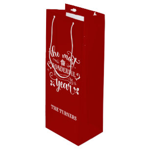 Chic The Most Wonderful Time of the Year Monogram Wine Gift Bag