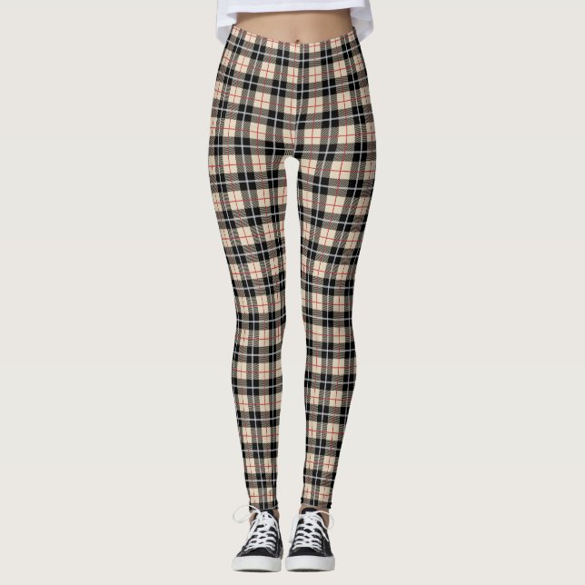 Chic Thompson Camel Tartan Plaid Pattern Leggings (Front)
