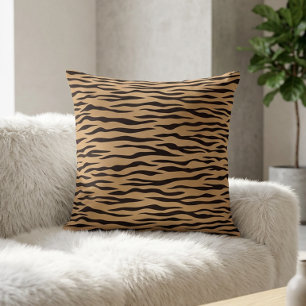 Chic Tiger Stripe Animal Print Safari Brown Black Cushion