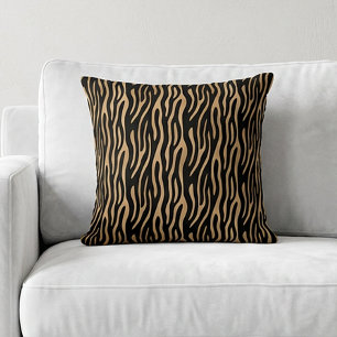 Chic Tiger Stripe Animal Print Safari Brown Black Cushion