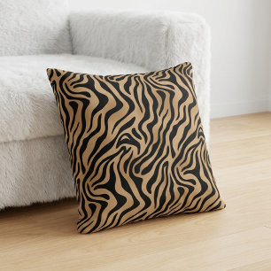 Chic Tiger Stripe Animal Print Safari Brown Black Cushion