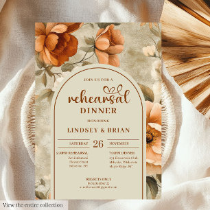 Chic Timeless Copper Beige Olive Floral Rehearsal Invitation