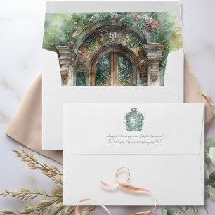 Chic Timeless Eathy, Green Blush Monogram Wedding Envelope