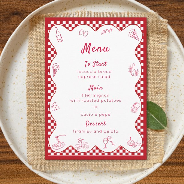 Chic Timeless Italian-Themed Red Chequered Wedding Menu (Creator Uploaded)