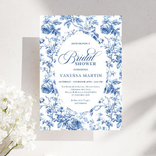 Chic Timeless Navy Chinoiserie Toile Bridal Shower Invitation