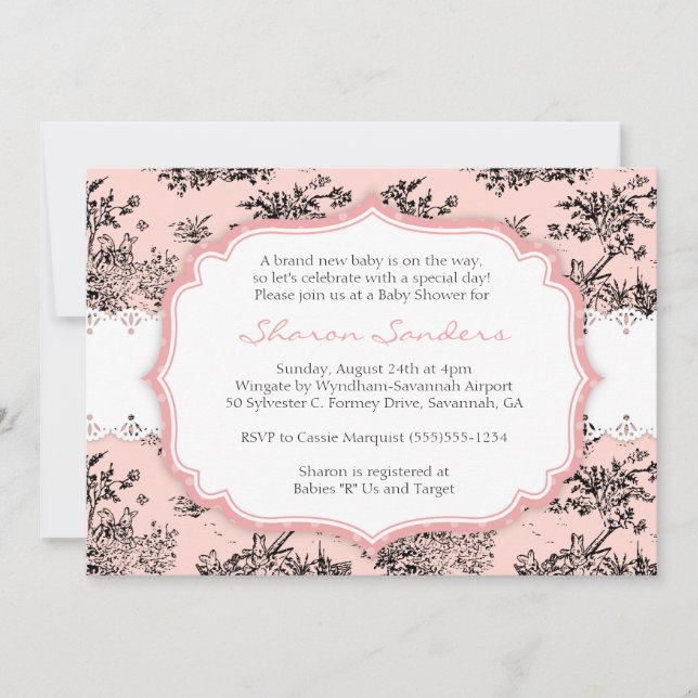 CHIC TOILE Baby Shower Invitation  - Pink (Front)