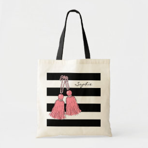 CHIC TOTE_29 PINK TASSELS_BLACK STRIPES TOTE BAG