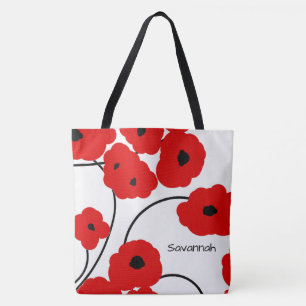 CHIC TOTE_MOD RED & BLACK POPPIES TOTE BAG