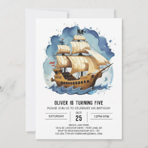 Chic Treasure Map Children Pirate Birthday Invitation