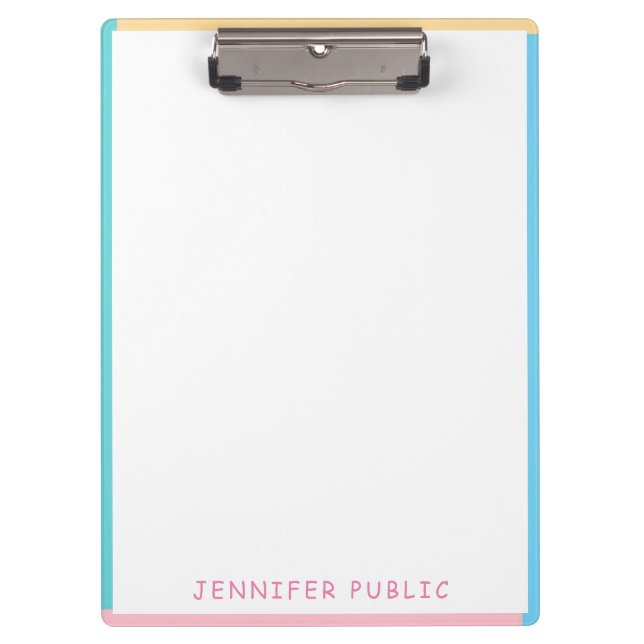 Chic Trend Colours Pink Yellow Blue Green Template Clipboard (Front)