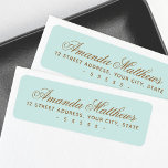 Chic trendy aqua blue calligraphy script address return address label<br><div class="desc">Elegant aqua blue return address labels with your name in an elegant calligraphy script font and the address below</div>