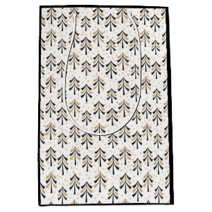 Chic Trendy Black Gold Christmas Trees Holiday  Medium Gift Bag