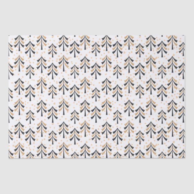 Chic Trendy Black Gold Christmas Trees Holiday  Tissue Paper (Front)