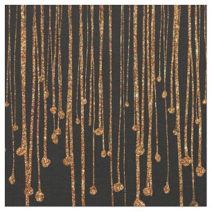 Chic Trendy black gold glitter water drops pattern Fabric