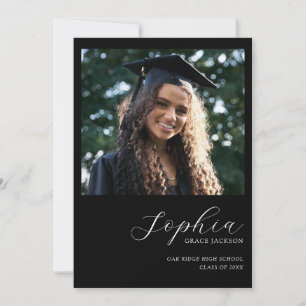 Chic Trendy Black Handwritten Photo Graduation Announcement