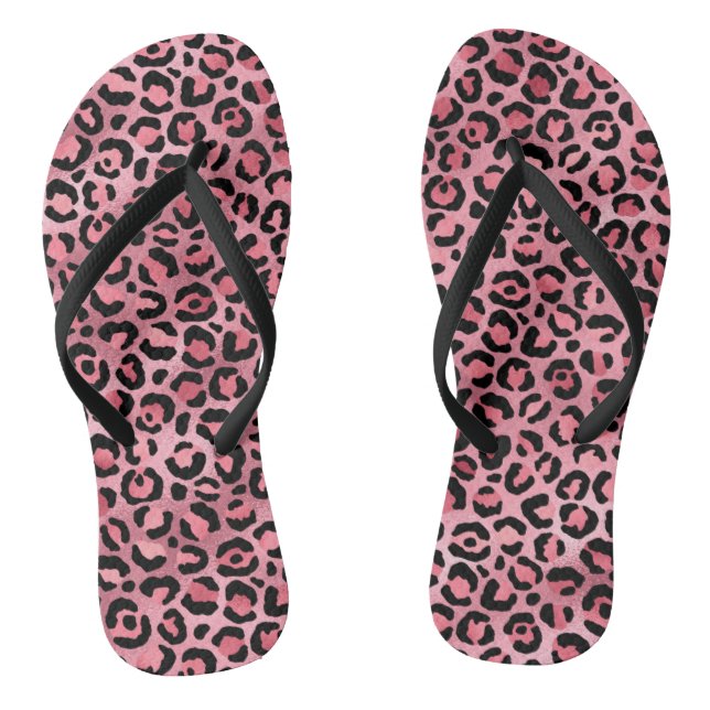 Chic Trendy Black Pink Leopard Print Thongs (Footbed)