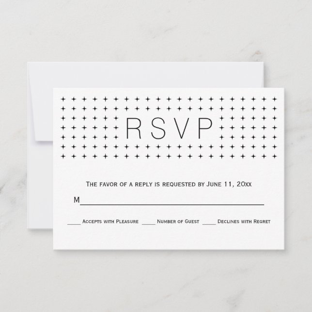 Chic, trendy black, white geometric wedding RSVP (Front)